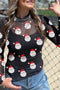 Santa Print Sheer Mesh Mock Neck Slim Fit Long Sleeve Top